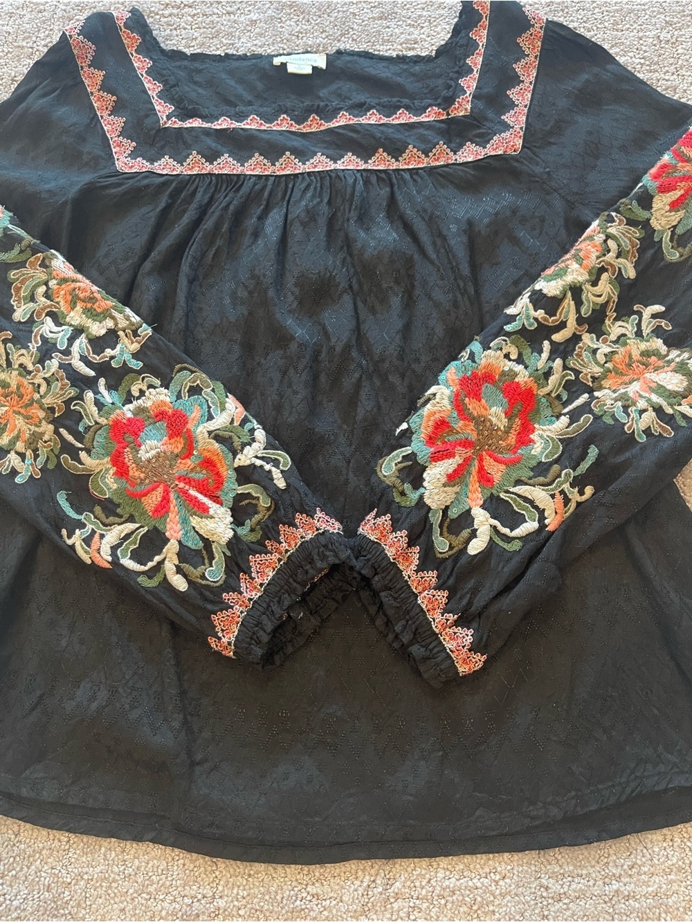 Sundance Artists Vision Black, Floral Embroidered Tunic Blouse, Long Sleeve, S - Picture 12 of 15